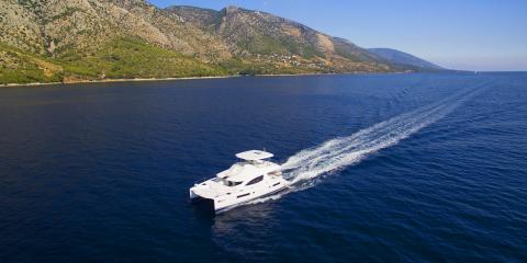 Moorings power catamaran underway