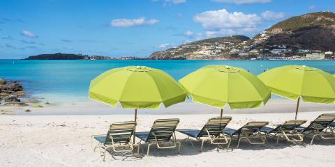 Deck Chairs and Parasols on a St Maarten Beach