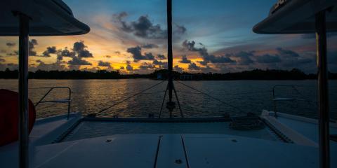 Sunset view on Moorings yacht