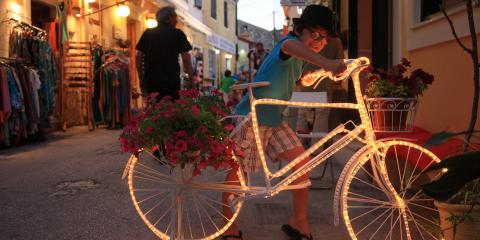 Boy with light-up bicycle