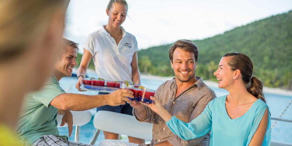 Cocktails served on the fly bridge of a Crewed Moorings 5800 Cocktails served on the fly bridge of a Crewed Moorings 5800