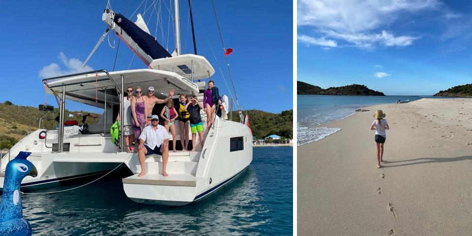 The Gration and Pearson Families enjoying their Moorings catamaran / Girl walking along beach The Gration and Pearson Families enjoying their Moorings catamaran / Girl walking along beach