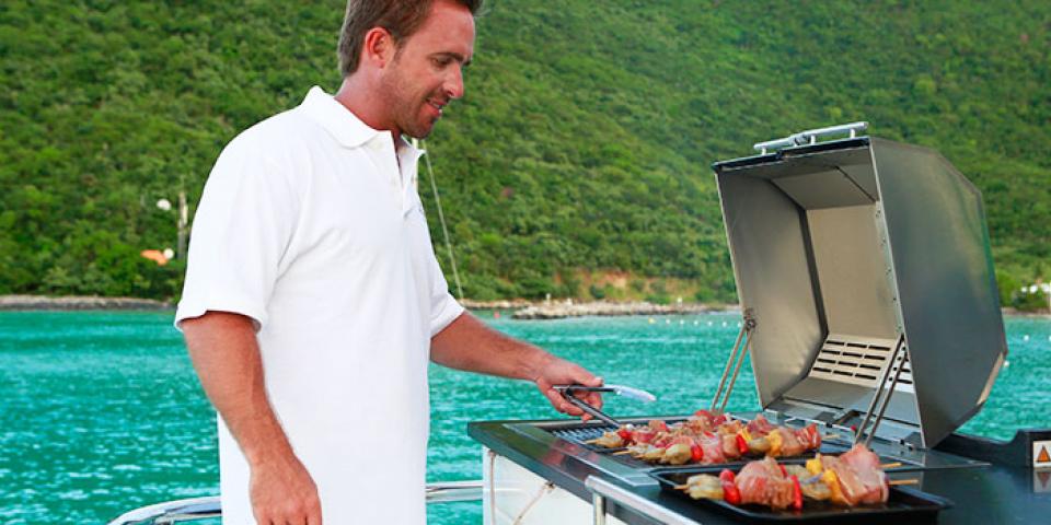 grilling kebabs in the Caribbean