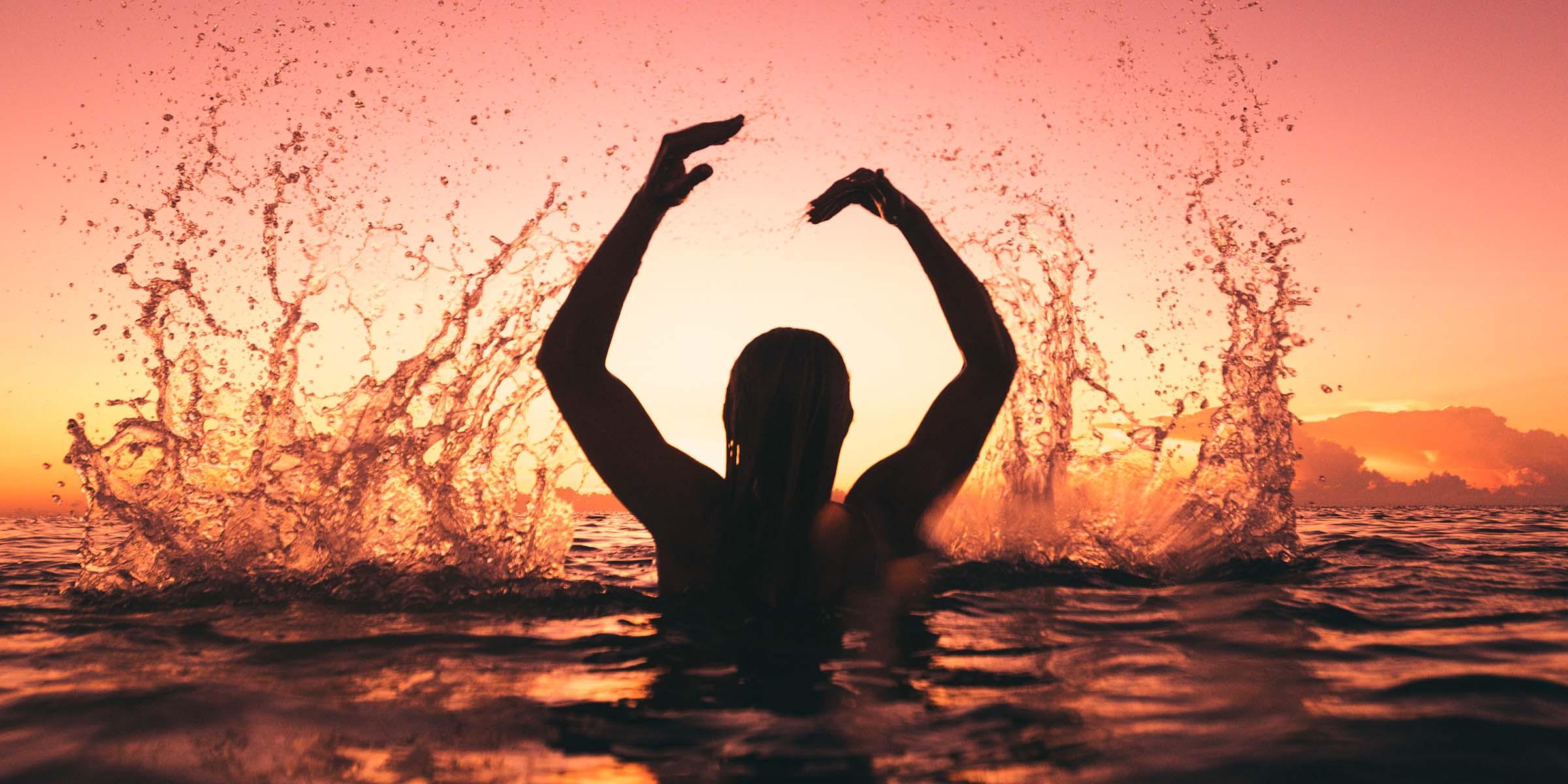 Splashing around at sunset in the Exumas
